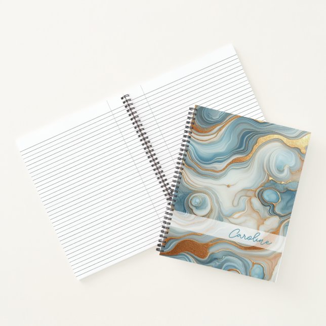 Gold Gray Teal Blue Marble Art Pattern Notebook (Inside)
