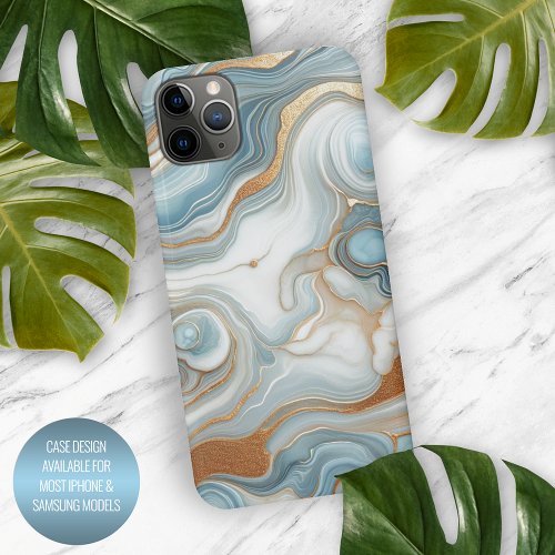 Gold Gray Teal Light Blue Marble Art Pattern iPhone 15 Pro Max Case