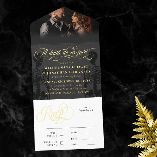 Gold Gray Til Death Do Us Party Goth Wedding Photo All In One Invitation