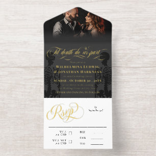 Gold Gray Til Death Do Us Party Goth Wedding Photo All In One Invitation