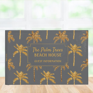 Gold Gray Tropical Palm Trees Beach House Guest Book