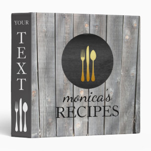 Gold Gray Wood Recipe Cooking Vintage 3 Ring Binder