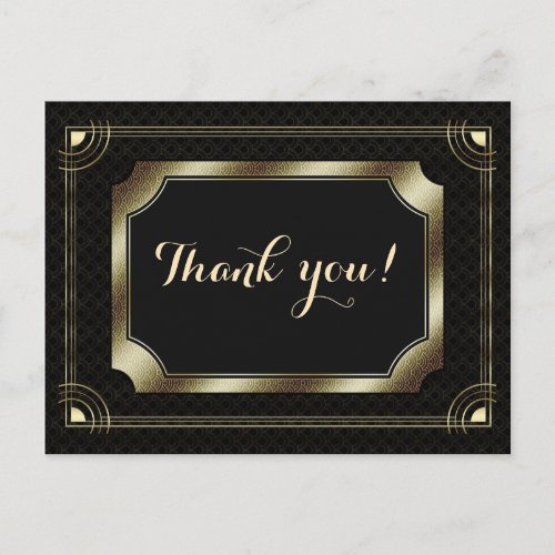 Gold Great Gatsby Art Deco 20s Wedding Thank You Postcard