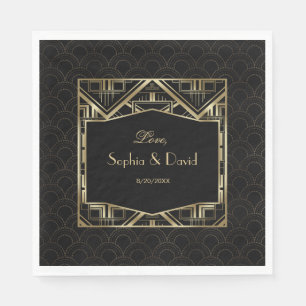 Gold Great Gatsby Art Deco Style Wedding Paper Napkins