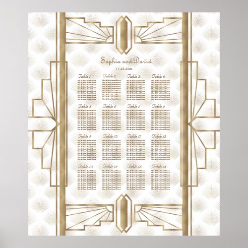 Gold Great Gatsby Art Deco Wedding Seating Chart
