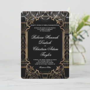 Gold Great Gatsby Black Art Deco 1920s Wedding Invitation