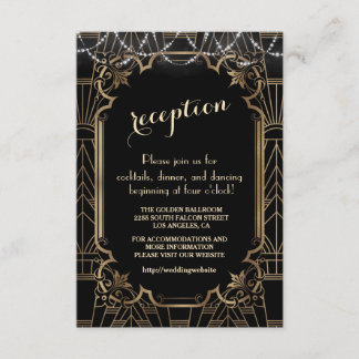 Gold Great Gatsby Black Art Deco Wedding Details Enclosure Card