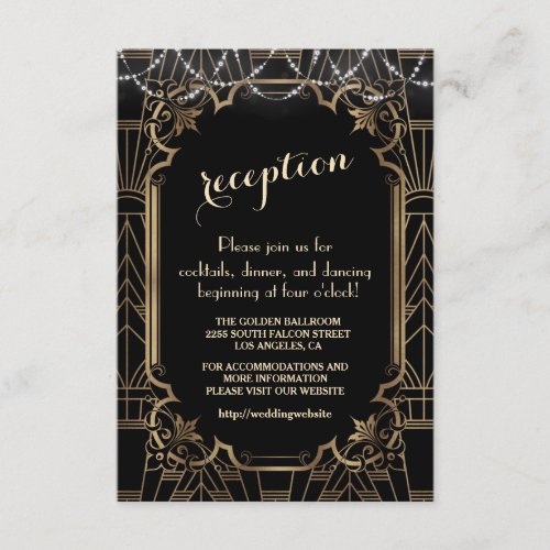 Gold Great Gatsby Black Art Deco Wedding Details Enclosure Card