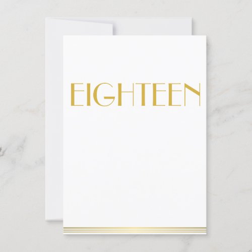 Gold Great Gatsby Wedding Table Cards Eighteen