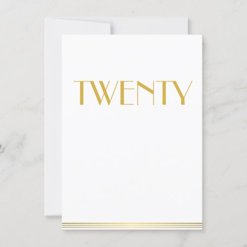 Gold Great Gatsby Wedding Table Cards Twenty