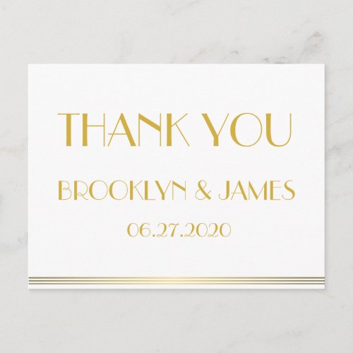 Gold Great Gatsby Wedding Thank You Postcards