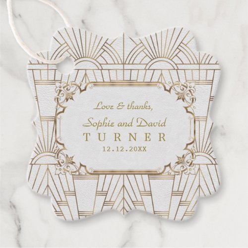 Gold Great Gatsby White Art Deco 1920s Wedding Favor Tags