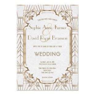 Great Gatsby Wedding Invitations Zazzle Gold Great Gatsby White Art Deco 1920s Wedding Invitation