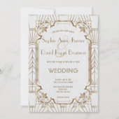 Gold Great White Art Deco 1920s Wedding Invitation (Front)