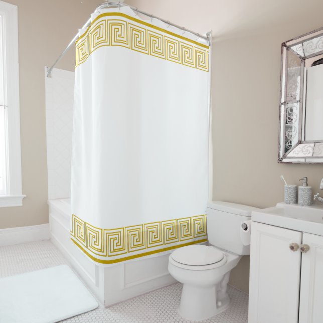 Gold Grecian Frieze Design Shower Curtain (In Situ)