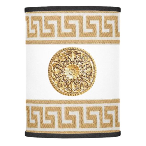 Gold Greek Key and Rosette on White Lamp Shade