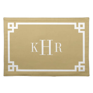 Gold Greek Key Border Custom Monogram Cloth Placemat