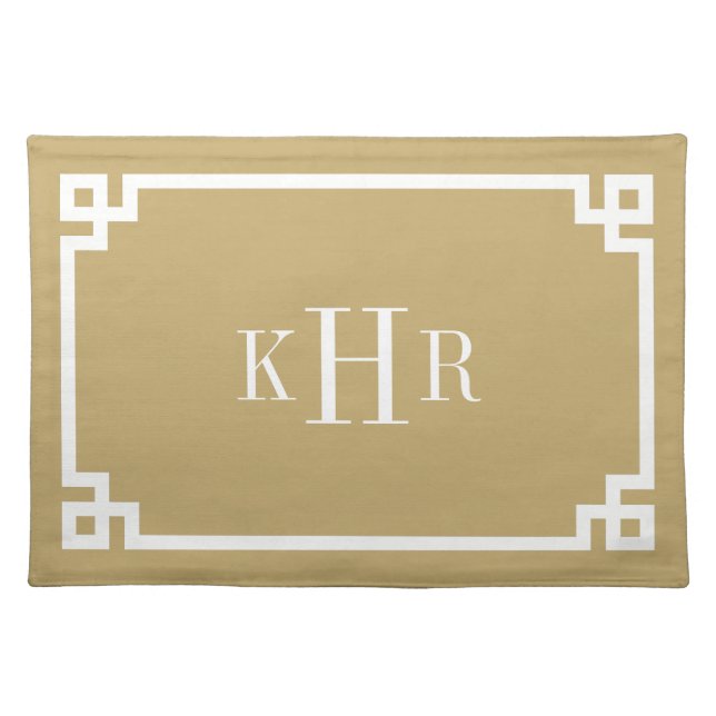 Gold Greek Key Border Custom Monogram Cloth Placemat (Front)