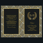Gold Greek key & laurel wreath wedding program<br><div class="desc">Black, gold Greek key and laurel wreath folded wedding ceremony and party program with initials featuring a laurel wreath and a border with Greek key or Meander or Greek fret pattern border in gold and black. This elegant, vintage design of the ancient world is perfect for a Greek and/or Grecian...</div>