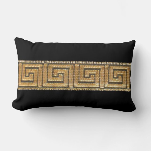 Gold Greek Key on Black Throw Pillow (Front)