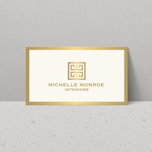 Gold Greek Key on Ivory Interior Designer Business Card