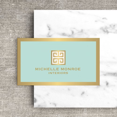Gold Greek Key on Mint Interior Designer Business Card