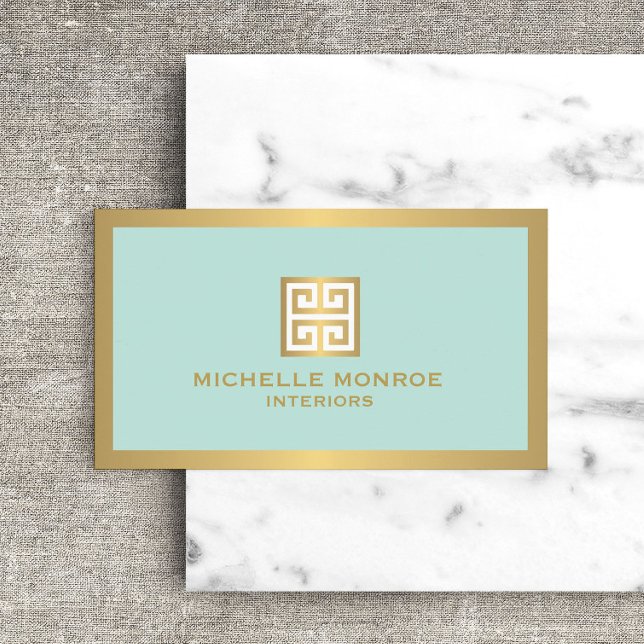 Gold Greek Key on Mint Interior Designer Business Card (Creator Uploaded)