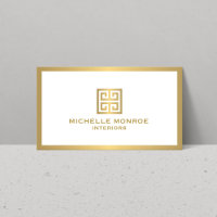 Gold Greek Key on White Interior Designer Business Card