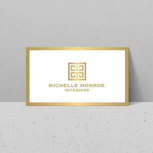Gold Greek Key on White Interior Designer Business Card