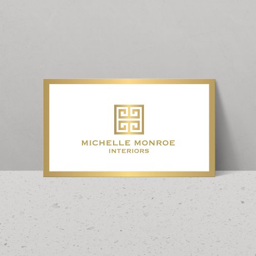 Gold Greek Key on White Interior Designer Business Card