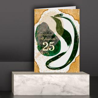 Gold Green 25 Year Employee Anniversary Business Foil Greeting Card
