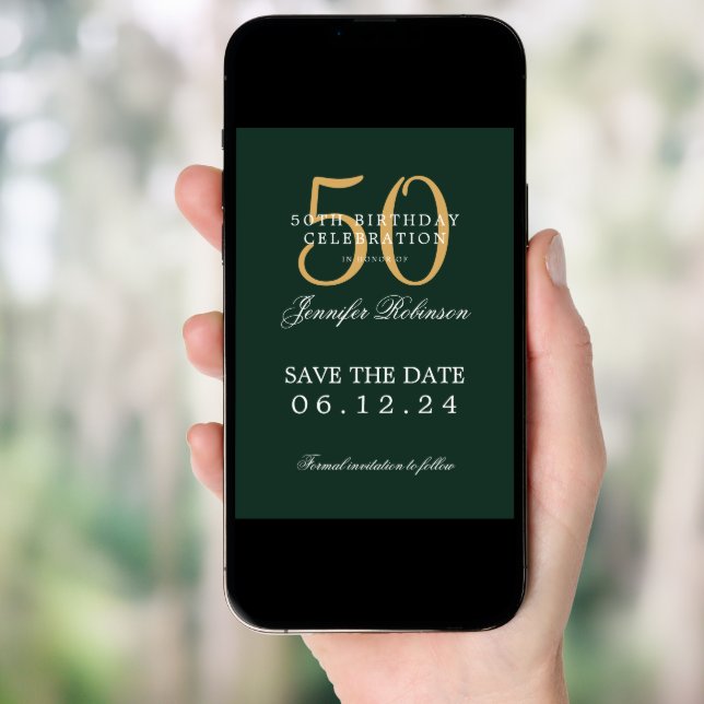 Gold Green 50th Birthday Party Save the Date  Invitation (Front Digital)