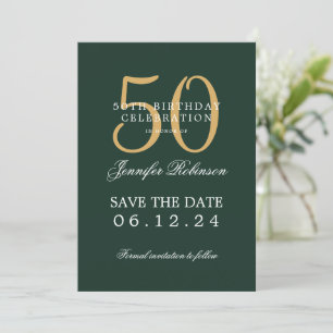 Gold Green 50th Birthday Save the Date Details Invitation