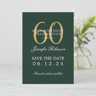 Gold Green 60th Birthday Save Date w/ Details Invitation