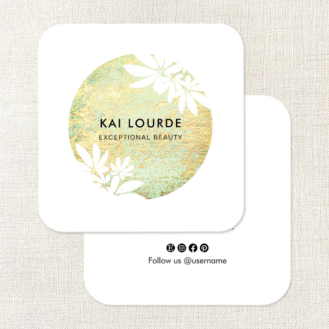 Gold Green Abstract Circle Square Business Card | Zazzle