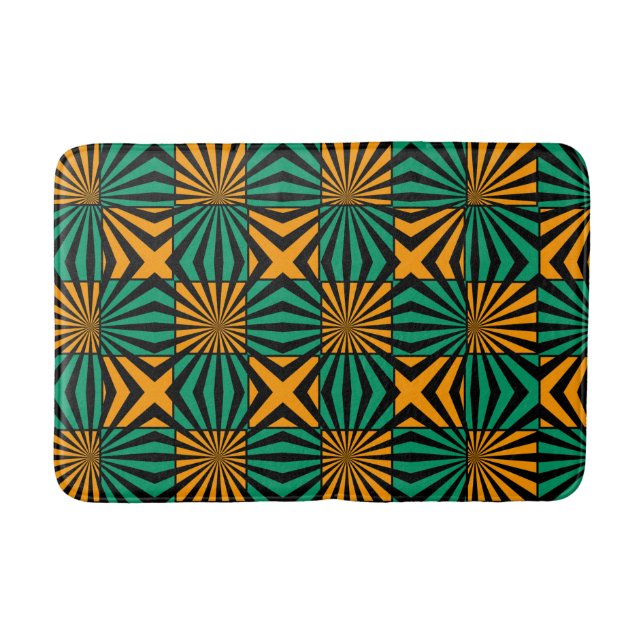 Gold Green Abstract Pattern Modern Bath Mat (Front)