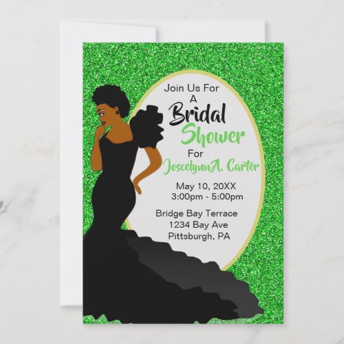 Gold  Green African American Bridal Shower   Invitation