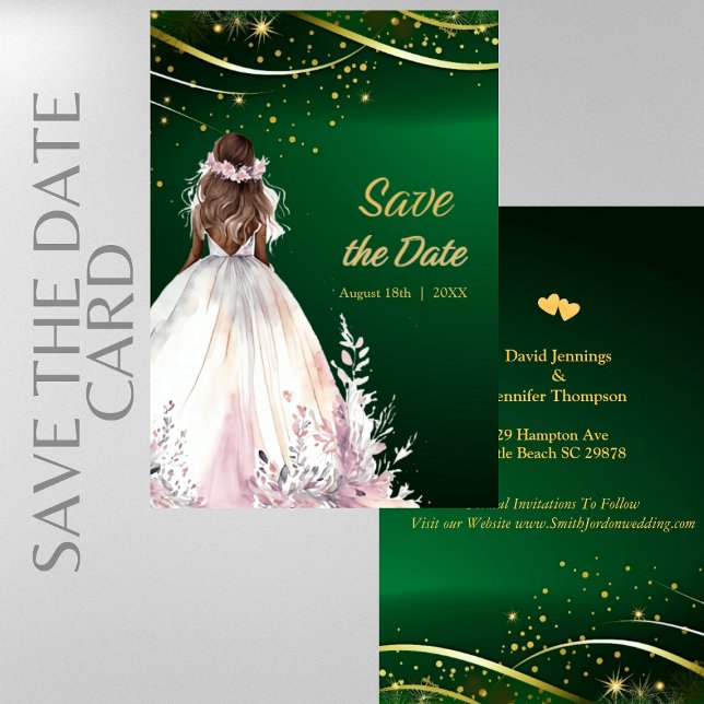   Gold Green African American Bride Save the Date  (Creator Uploaded)