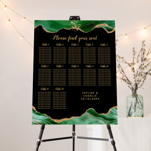 Gold Green Agate Wedding 12 Table Seating Chart Foam Board