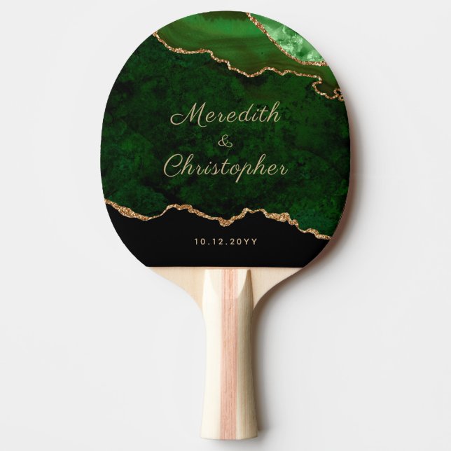 Gold Green Agate Wedding Ping Pong Paddle (Front)