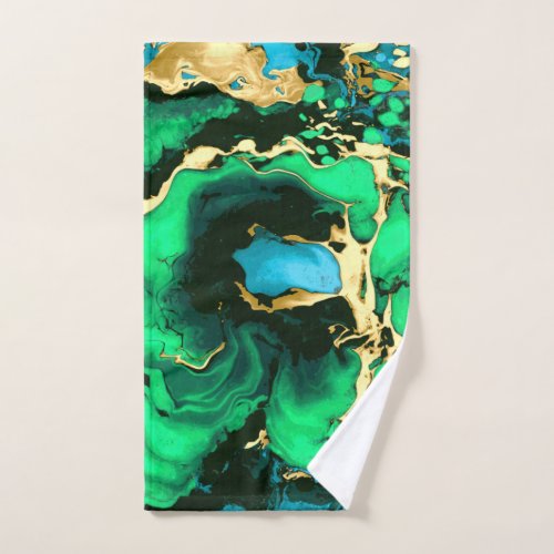 Gold green and black Marble acrylic paint art Hand Towel