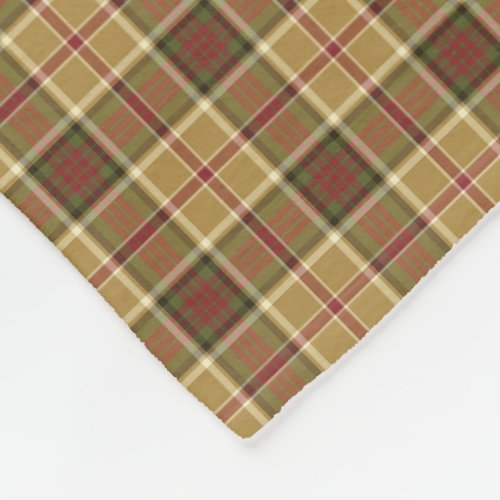 Gold Green and Red Rustic Plaid Fleece Blanket