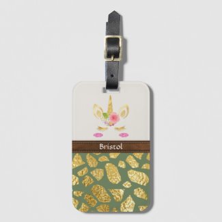 Gold & Green Animal Print Faux Leather Trim Luggage Tag