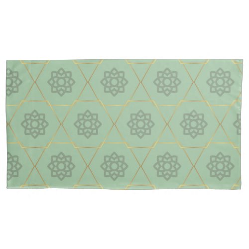 Gold Green Arabic Hexagonal Pattern  Pillow Case