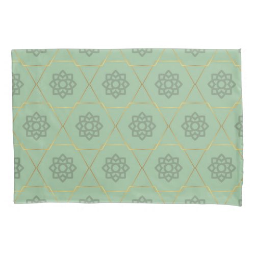 Gold Green Arabic Hexagonal Pattern  Pillow Case