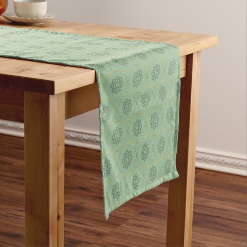 Gold Green Arabic Hexagonal Pattern  Short Table Runner