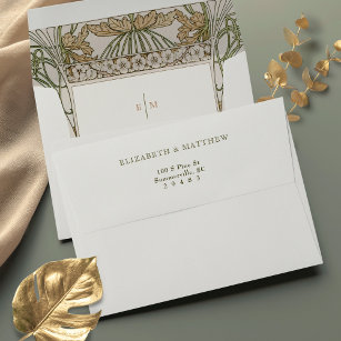Gold & Green Art Nouveau Vintage Lilies Envelope