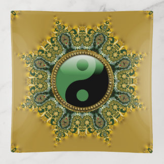Gold Green Balance Meditation Mandala Trinket Tray
