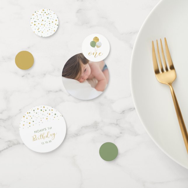 Gold & Green Balloons 1st Birthday Party Confetti (Group)