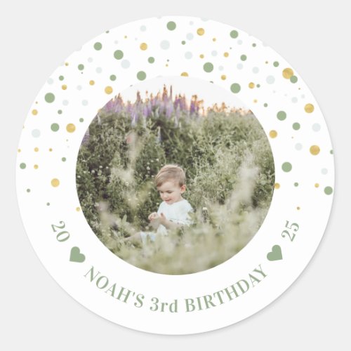 Gold  Green Balloons  Boy Birthday Party Photo Classic Round Sticker